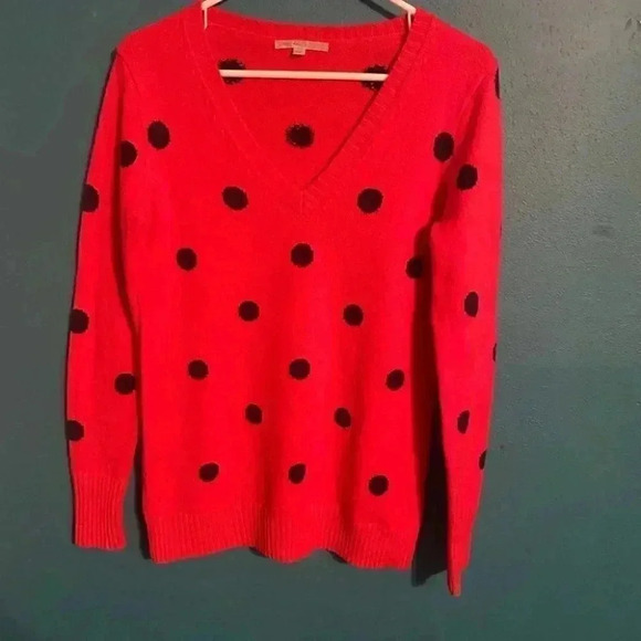 Gap Wool Blend Red Sweater with Blue Polkadots - Picture 2 of 5